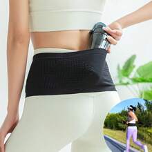 Pochete invisível para corrida - malha sem costura, nylon respirável com padrão de diamante, cinto elástico com absorção de choque, adequada para corrida e condicionamento físico, ótima para caminhadas - preta, visual esportivo moderno, bolsa de cintura leve, pacote de condicionamento físico