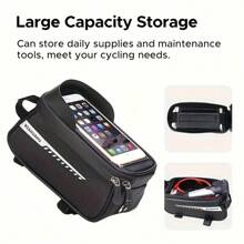 Waterproof Bicycle Handlebar Bag With Phone Holder - PU Material, Frame Front Pouch Fits Mountain Bike And Road Bike, Secure Zipper Closure, Black, Cycling Storage | Reflective Feature | Waterproof Bag, Bike Bag