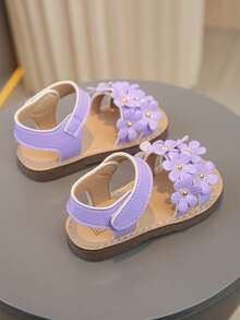 1 Pair Fashionable Cute Flower Decor Open Toe Sandals For Baby Girls, Breathable & Lightweight For Indoor/Outdoor, Party - Purple - View 5