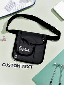 1 Stück personalisierter Hüfttasche - individueller Name/Text & Geburtsblume Bauchtasche für Krankenschwestern, medizinisches Personal - Oxford Nylon Hüfttasche (26,5x20,5cm) - Grau & Schwarz, unisex Geschenk für Gesundheitswesen