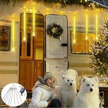 8pcs Meteor Tube LED String Lights, 30cm & 50cm Options, Warm White, White, Color, Blue For Outdoor Decoration, Suitable For Christmas Tree, Holiday, Garden, Patio, Porch