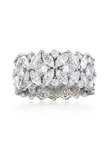 Geschenkboxdesign Luxuriöser Blumen-Cubic-Zirconia-Ring, weißgold-plattiert Kupfer, geeignet für Frauen Hochzeit, Verlobung, Feiertags Geschenke - Silberne vierblättrige Blume - Übersicht 5
