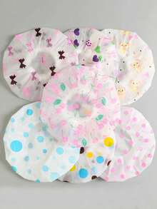 1/5/10pcs (Random Style) Adorable Shower Caps, Waterproof Bath Caps Plastic Reusable Shower Caps Elastic Band Bath Hair Hat For Girl & Baby Floral Pattern Shower Cap Reusable PEVA Shower Cap, Cherry Print Elastic Waterproof High Multifunctional Bathing Caps For Bathroom - Multicolor - View 2