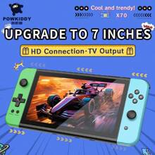 powkiddy X70 Tela TN de 7 Polegadas, 64GB, Acompanha mais de 5.500 jogos clássicos e nostálgicos, Suporta conexão com TV para longa duração da bateria, É um console de jogos portátil para viagens em família, presentes de Dia dos Namorados ao ar livre e jogos retrô