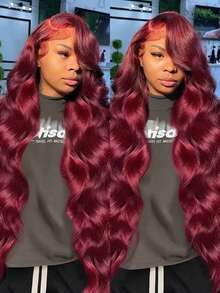 Uveous 34 Inch 99J Burgundy Lace Front Wigs Human Hair Pre Plucked 200% Density Body Wave Lace Front Wigs Human Hair Red Wig HD Transparent Full Frontal 13x4 Burgundy Colored Natural Wig For Woman Halloween Season - S99J - View 5