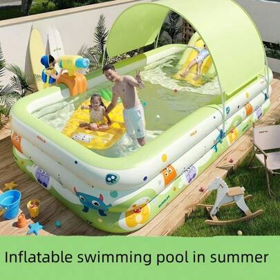 1pc Large Family Full Size Inflatable Cartoon Monster Design Pool - PVC Material, Easy To Set Up, Portable And Space Saving - Great For Backyard Summer Fun For Adults And Youngsters, Beach Inflatable Pool Toys, Camping