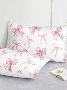 3pcs Watercolor Pink Striped Bow Tie Printed Duvet Cover Set (1 Duvet Cover + 2 Pillow Shams, Comforter Not Included), Cute Girly Style, Daily Use Soft Polyester Fabric, Suitable For All Seasons Bedroom/Dorm, Kawaii Home Decor, Fashionable Bedding New Arrival - Multicolor - View 11