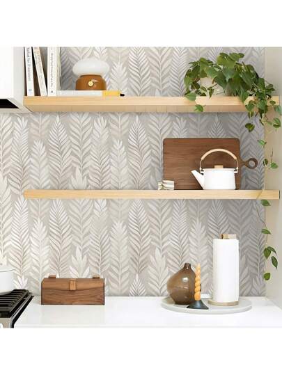 Roll Beige Bohemian Leaf Pattern Textured Wallpaper, PVC Self Adhesive Wand Sticker, Waterproof Moisture Proof Bloemen Removable Reusable, Easy To Install Clean, Living Room, Kitchen, Bedroom, Dining Room Furniture Seamless Splicing view 8