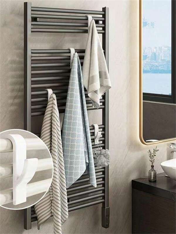 2/4/6 Piezas, Ganchos para toallas de baño, Adecuado para toalleros calefactados, Ganchos de plástico para almacenamiento y secado, Accesorios para toalleros eléctricos, Ganchos para baño, Ganchos para radiador, Almacenamiento de baño, Almacenamiento de toallas, Ganchos para armario, Ganchos de almacenamiento Decoración de otoño Vuelta al colegio