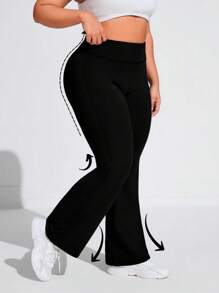 Calça Flare Bailarina Plus Size Tecido Grosso Cós Alto Em Suplex Poliéster Conforto Com Wolfox SHEIN Moda Fitnes