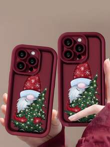 1 Stück modischer & süßer Weihnachtsmann mit Weihnachtsbaum Muster Anti-Sturz, rutschfeste, stoßabsorbierende, weiche TPU Handyhülle, kompatibel mit Samsung/iPhone 16/16Plus/16Pro/16ProMax