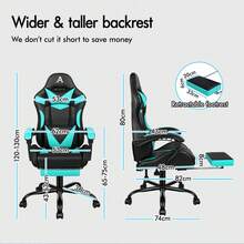 ALFORDSON Gaming Massage Chair, Massage Racing Chair With LED, Ergonomic Desk Chair With 150° Tilt, Retractable Footrest, PU Leather, Height Adjustable, 180 Kg Load Capacity - 薄荷藍 - 查看 7