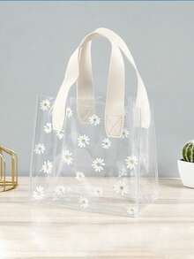 10-1pc Simple Double Handle Waterproof Flower Gift Tote Bag, Foldable Flower Bouquet Packaging Hand Carry Bag, Delicate Flower Box With Handle For Gift Wrapping, Small PVC Bag, Mini Transparent Gift Bag With Handle, Plastic Gift Bag With Handle Transparent Handbag, Rectangular Wedding Gift Packaging Bag - Multicolor - View 15