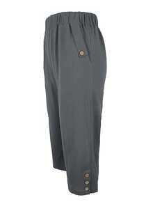 Women's Casual Loose Button Decor Solid Color Shorts, Spring/Summer - Dark Grey - View 3