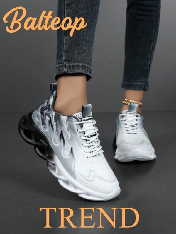 BALTEOP Damen leichte, atmungsaktive Digital-Muster Farbblock Schnürsneaker mit Fischgrätmuster-Sohle
