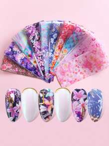 10 PÇS Adesivos de Folhas para Unhas Florais e Românticos, Designs de Lírio, Flor de Cerejeira, Folhas Rosa, Decalques para Unhas, Papel de Estrelas para Decoração de Unhas Acrílicas, Manicure, Suprimentos DIY para Unhas