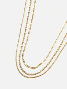 3Pcs Minimalist Design Necklaces With Three Different Shapes Of Gold Chains, Minimalist And Cool Style - Multicolor - View 4