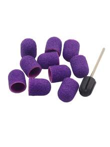 Easy Nail 10个指甲打磨帽，带10毫米钻头，适用于足部锉刀、去茧器、美甲修脚抛光，#80 #120 #180 粉色紫色