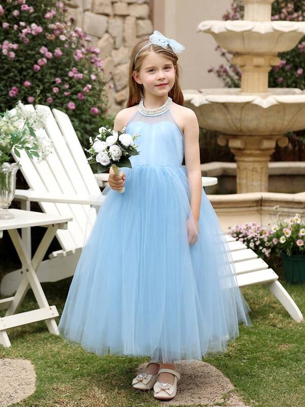Robe tutu en filet de princesse douce pour petite fille, essentiel pour demoiselle d'honneur