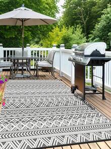 9x12 Ft Outdoor Rug, Flat-Woven Textured Outdoor Patio Rug Non-Slip Indoor Outdoor Rug With Rubber Backing, Bohemian Outdoor Area Rug For Patio, Deck, Porch, Backyard, Balcony, Gray & White - Grey - View 7