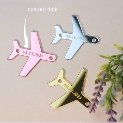 طائرة أكريليك مخصصة للتعليق على بطاقات الدعوة الزفاف المصنوعة من الأكريليك، علامات الطائرة المخصصة بالتاريخ، ديكور الحفلات، طباعة جرافيك
