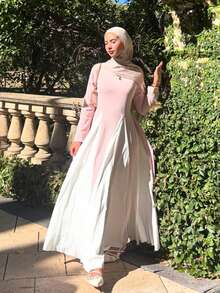 1件女士时尚双色渐变睡袍，柔和春日色调长袖，端庄得体