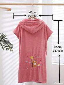 1 件刺绣连帽无袖袋鼠口袋珊瑚绒浴袍，柔软，吸水，适合家庭、浴室、卧室、泳池、海滩、春夏季家居浴室装饰 - 彩色 - 查看 3