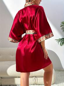 1pc Women's Fashionable Tie Dye Printed Comfortable Casual Lounge Robe, Sexy Faux Silk Mid-Length Tie Waist Bathrobe, Thin Stylish Sleepwear Home Bathroom Decor Summer Back To School - Multicolor - View 5