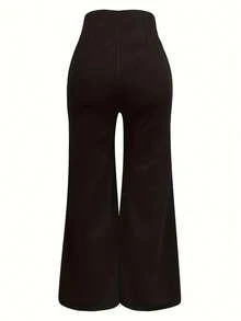 Women's Slim Fit Flare Leg Casual Pants - Black - View 3