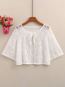 1 chiếc khăn choàng cardigan trang trí cho nữ có dây buộc, dễ mặc, đa năng, thích hợp để đi chơi, tụ tập thường ngày, kết hợp với váy, khăn choàng thời trang - trắng - Xem 3