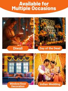 Marigold Garland For Decoration, 1 Pc Of 5 Feet Yellow Orange Long Artificial Marigold Flowers Strings Home Decoration For Pooja Diwali Wedding Mantle Decorations