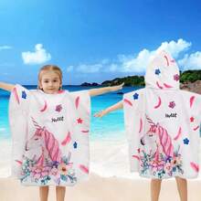 1pc Kid's Hooded Beach Poncho Towel, Quick Dry Absorbent Cloak Robe, Convenient Changing, Unisex Cute Floral Design, Available In 2 Sizes - Multicolor - View 10