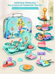 1 Set Mermaid Theme Pretend Play Tea Party Set, Including Realistic Desserts, Cakes, Coffee And Tea Service, Kitchen Play Toys Gift Set For Girls - Afternoon Tea Set - View 4