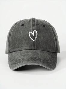 1pc Children's Heart Printed Washed Baseball Cap, Adjustable Outdoor Casual Sun Hat Suitable For Boys And Girls In Spring, Autumn, Travel, Beach