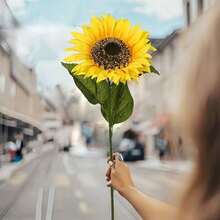 华丽风格人造向日葵 - 3 件，大号盛开，长茎，适合家居婚礼装饰