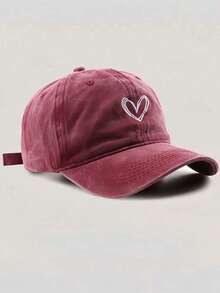 1 pezzo Cappello visiera donna con ricamo a cuore, vintage invecchiato e lavato, cappellino da baseball con visiera curva casual, adatto per uso quotidiano, coppia, vacanza - Grigio - Visualizzare 2
