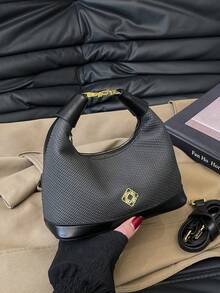 New Fashionable Minimalist Versatile Casual Patchwork Texture Handbag/Shoulder Bag/Crossbody Bag - Black - View 2