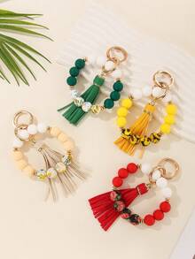 1pc Tropical Print Bohemian Style Silicone Keychain Gift - Multicolor - View 2