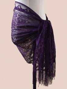 1pc Women's Versatile Paisley Floral Lace Scarf, Breathable Polyester Solid Color Lightweight Long Scarf For Head Wrap, Shawl, Neck Scarf, Wedding, Party, Beach - Multicolor - View 6