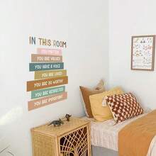 正向肯定牆貼 - 卡通風格彩色文字勵志貼紙，房間裝飾，包含激勵語句（你很重要、你被愛著），適用於臥室、浴室、客廳、廚房 - 多色-B - 查看 9