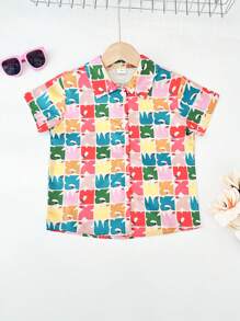 Chemise imprimée avec col pour jeunes garçons d'été, chemise casual mode pour jeunes garçons pour la plage, les vacances, les sports, l'extérieur, le streetwear
