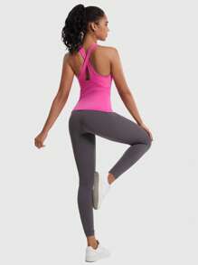 MathCat MathCat Débardeur de fitness dos croisé pour femme - Soutien-gorge intégré, col roulé, sport, yoga, gym