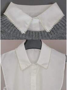 1pc Fashionable Handmade Faux Collar With Pearl Decoration - White - View 3