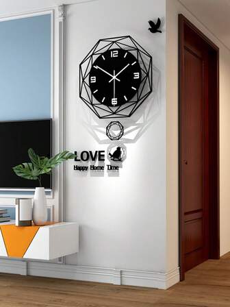 1 bit, akryl polygonal svängande väggklocka, enkel väggklocka för heminredning, tyst klocka, inget tickande ljud, lämplig för vardagsrum, sovrum, kök, kontor, julklappar för inflyttning.