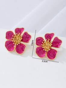 1 Pair Handpainted Enamel Gold Flower Metal Earrings, Suitable As Daily, Birthday, Mother's Day, Girlfriend Or Daughter Gift