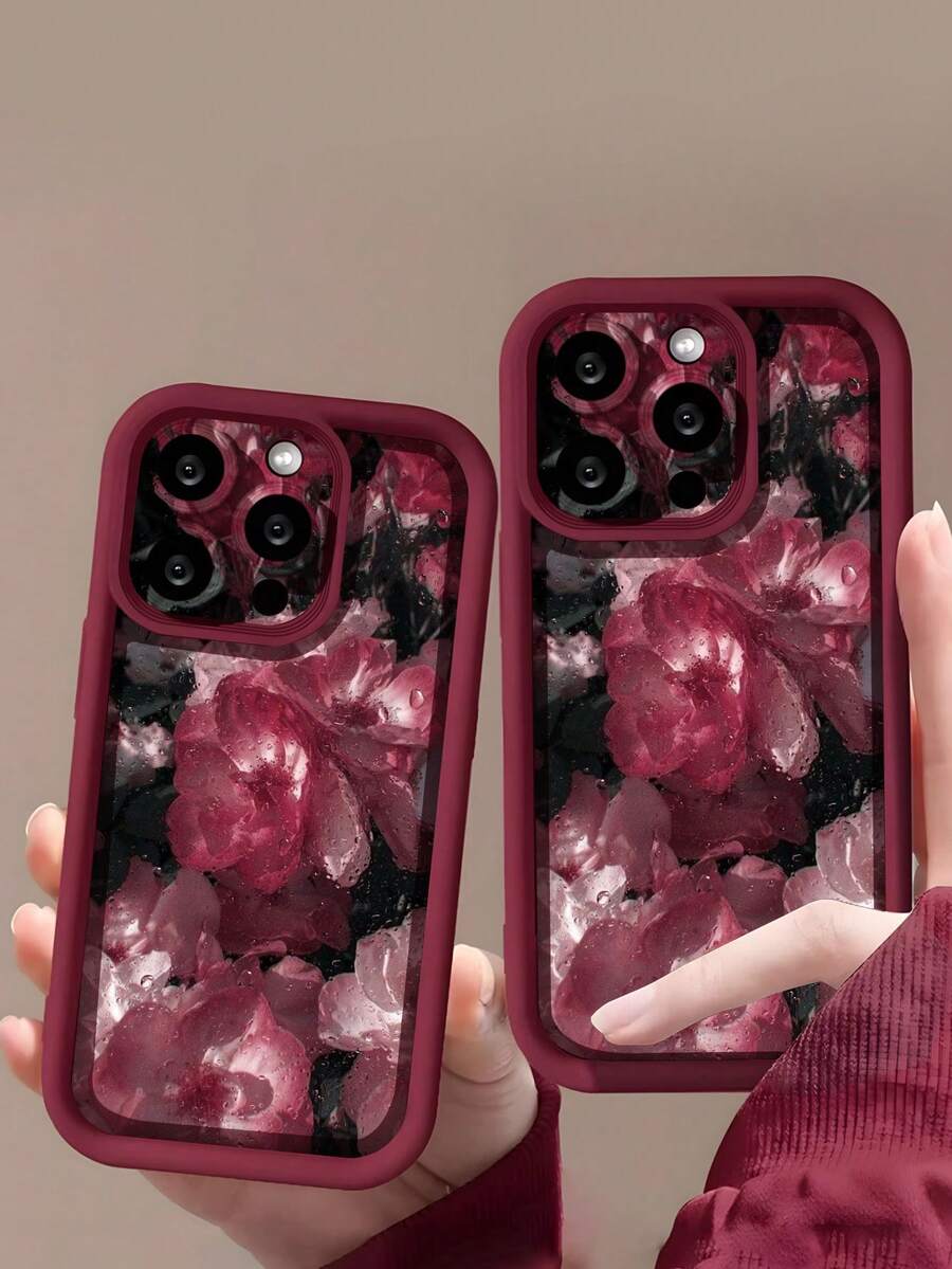 1 件性感花卉图案 TPU 纯色防震软手机壳，适用于 iPhone