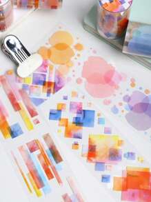 1 Roll PET Watercolor Gradient Washi Tape, Watercolor Series, Suitable For Gifts, Office, Home, Marking, Labeling, Classroom, Entertainment Toys, Student Planner Creative Vintage Decoration DIY Tapes Back To School