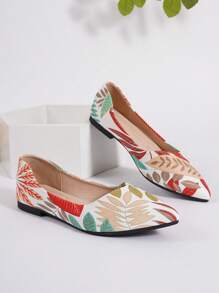 Scarpe da donna casual versatili, stile cinese casuale e moderno, punta affusolata, suola morbida e comoda, adatte per tutti i tipi di lavoro, per tutte le stagioni, con stampa a patchwork e taglie comode
