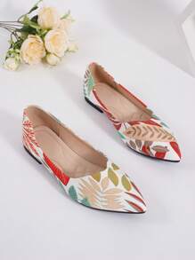 Scarpe da donna casual versatili, stile cinese casuale e moderno, punta affusolata, suola morbida e comoda, adatte per tutti i tipi di lavoro, per tutte le stagioni, con stampa a patchwork e taglie comode