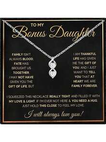 1pc To My Bonus Daughter Heart Necklace With Box & Card,Birthday Gift, Christmas Gift - Silver - View 1
